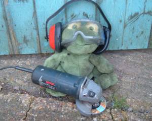 Frederick with his angle grinder